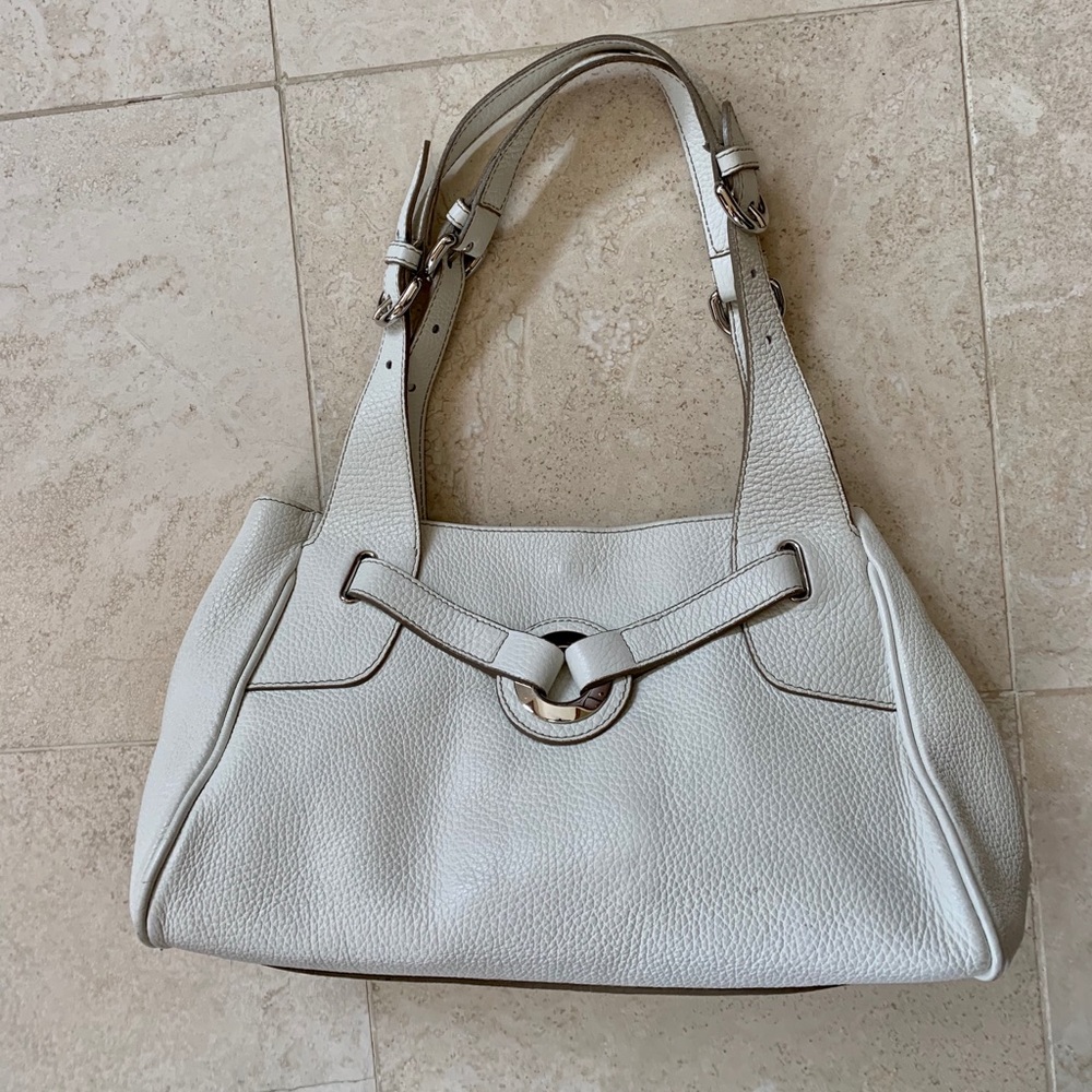 FURLA white pebbled leather satchel